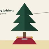 Illustrasjon av et juletre i en rød juletrefot med festeskruer, sikret med en snor til veggen