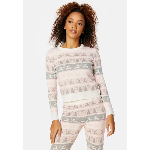 Rosa pullover med hjortemotiv fra Only