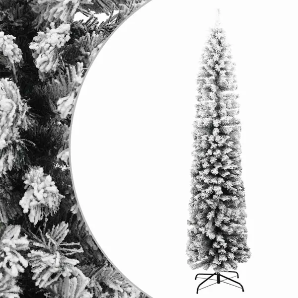 vidaXL slankt kunstig juletre med flokket snø 240 cm